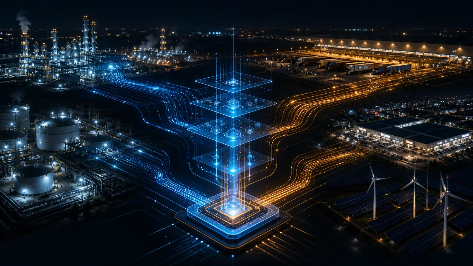 Industrial, logistics and energy data streams converging into a governed decision system