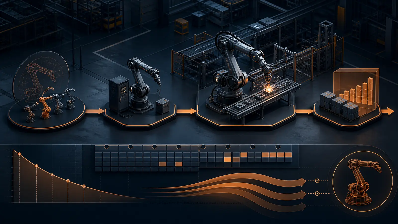 Industrial robot deployment pathway connects integration production lease payments and payback