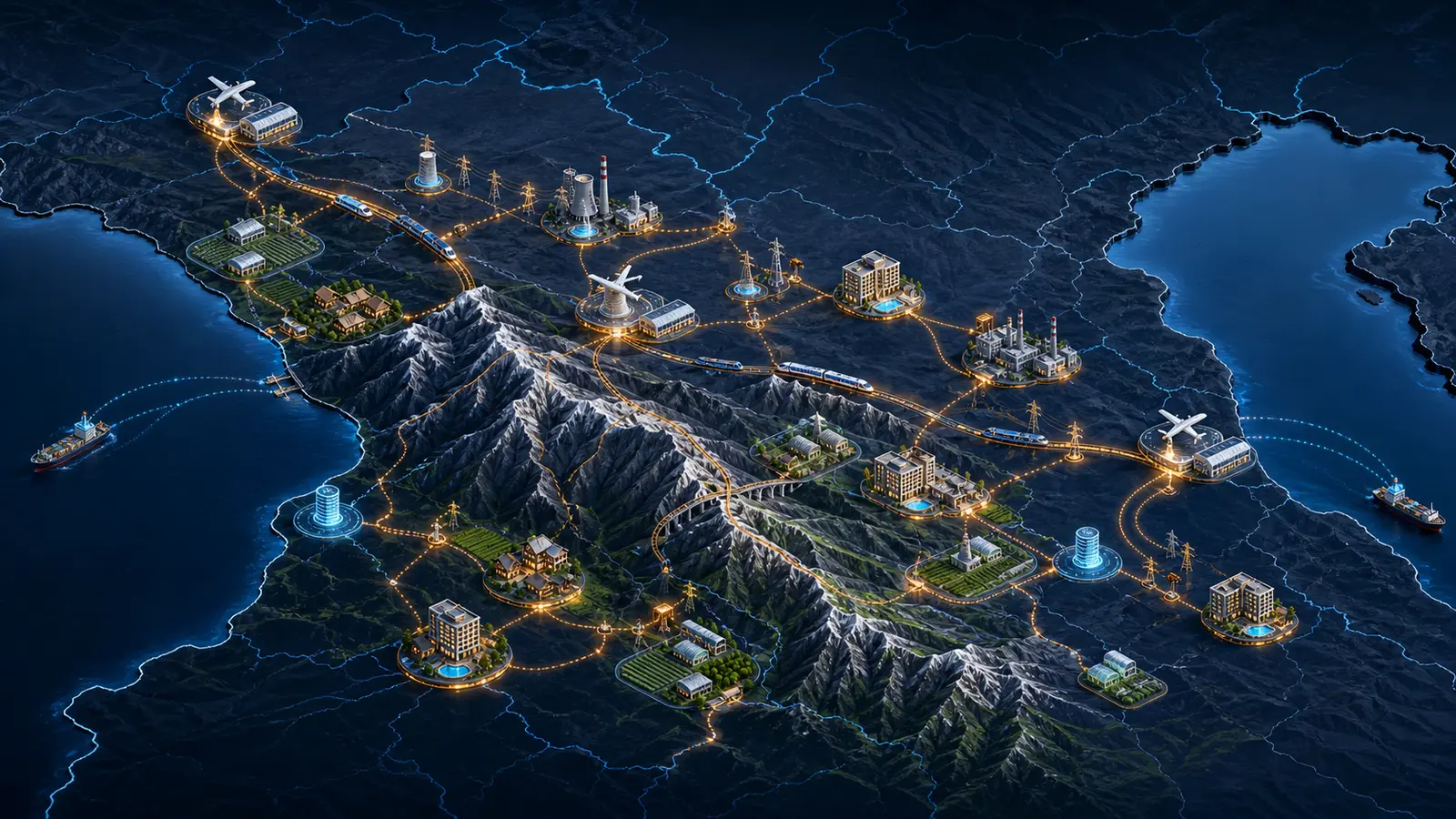 Relief map connects transport energy tourism agriculture and enterprises across the North Caucasus
