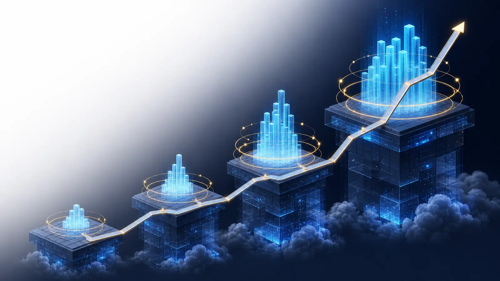 Isometric cloud platforms representing the rising recurring-revenue thresholds applied to software companies